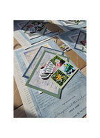 blue art works and recipe cards