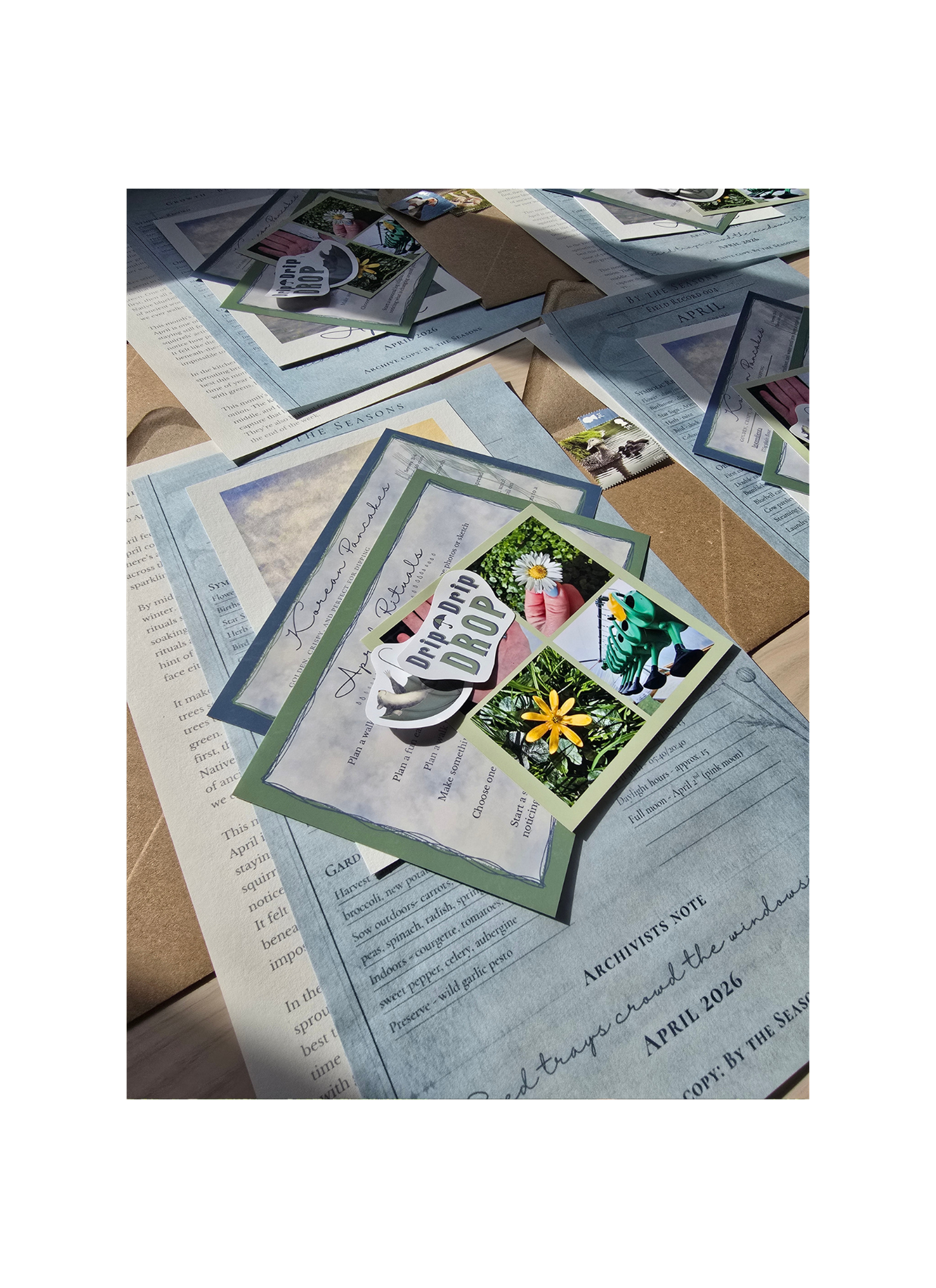 blue art works and recipe cards