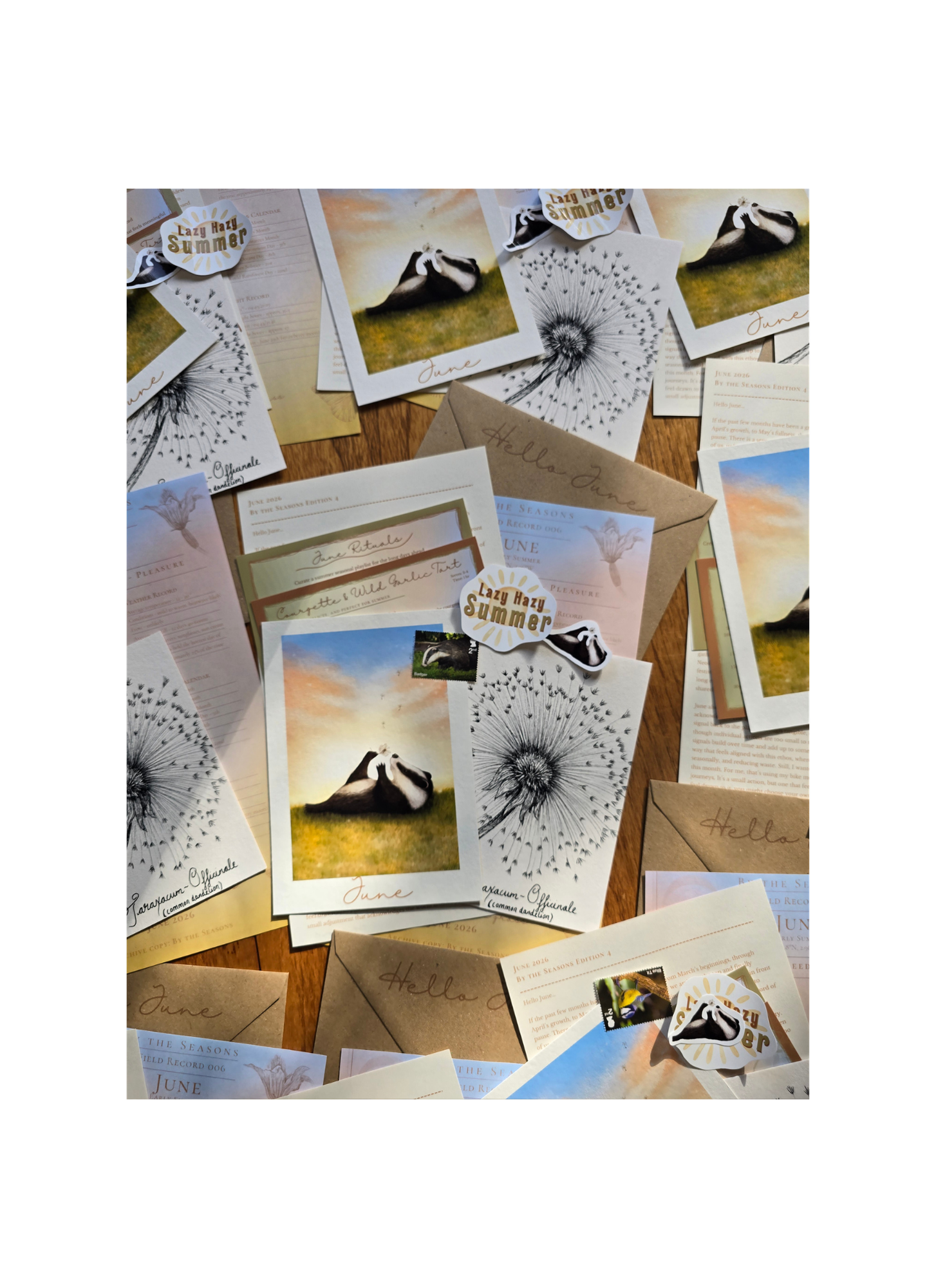 art print of a badger and a dandelion