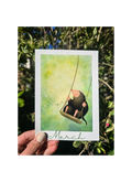 art print of a mole with a green background and a daisy chain crown