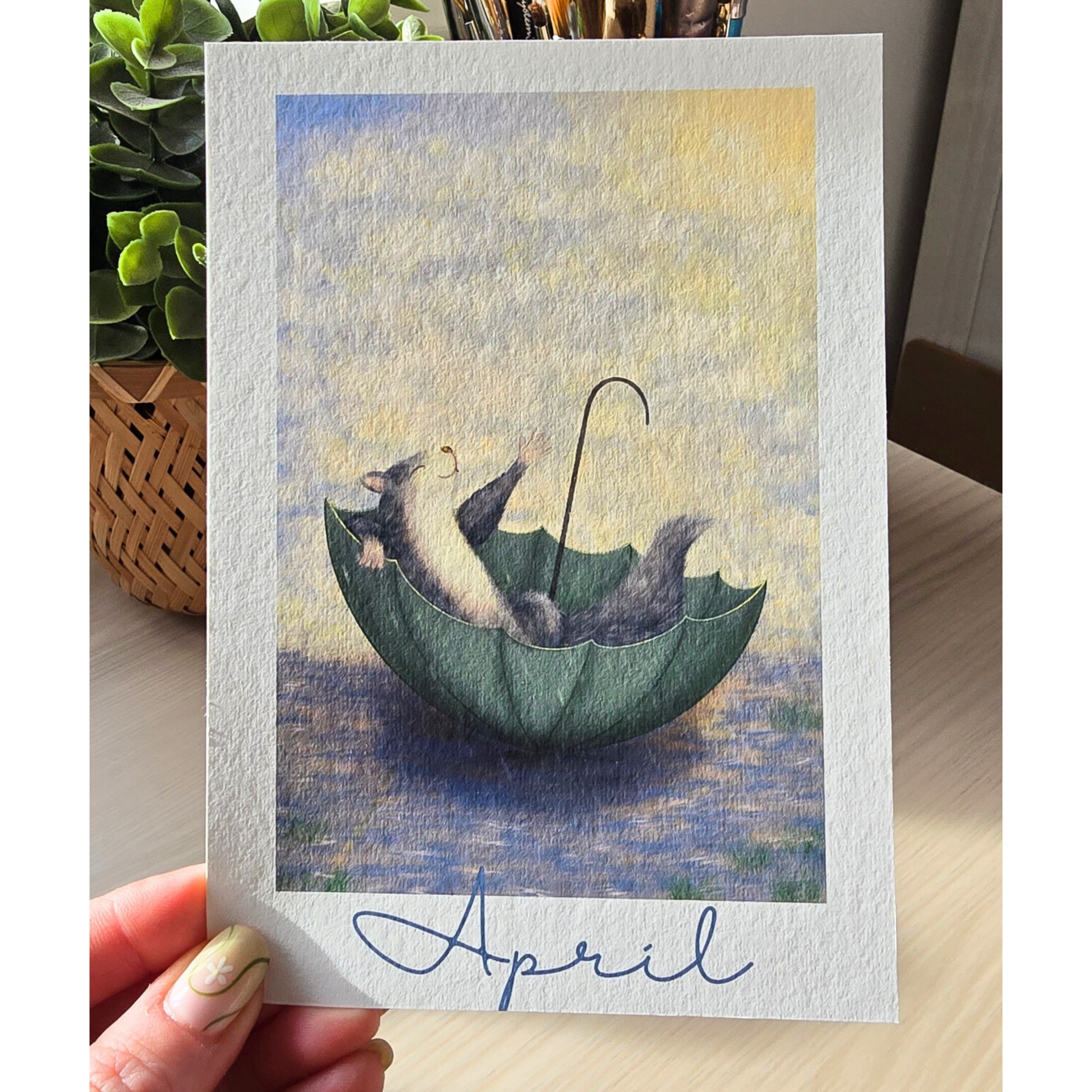 illustration of a squirrel on textured paper